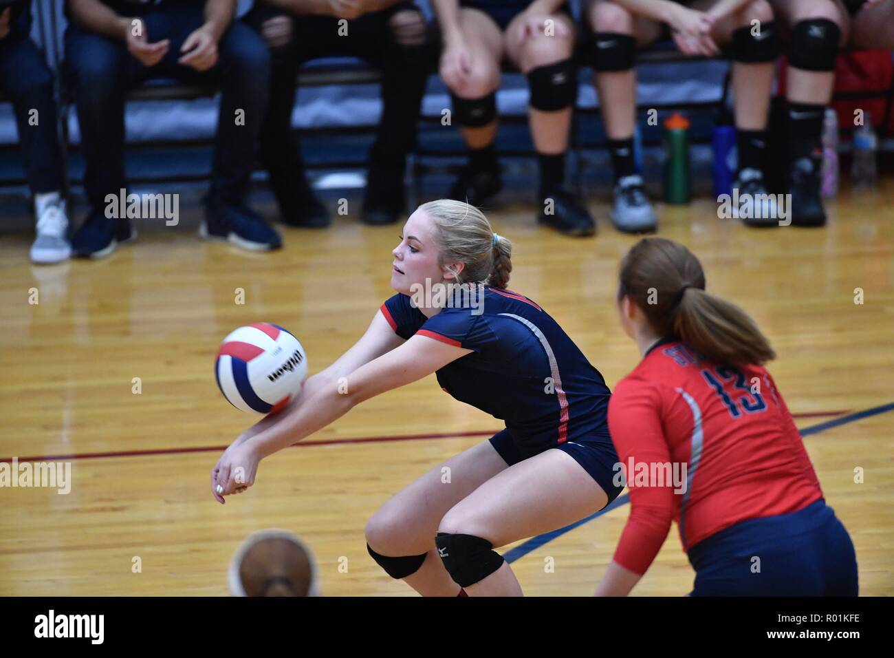 Player accepting and returning an opposing serve. USA. Stock Photo
