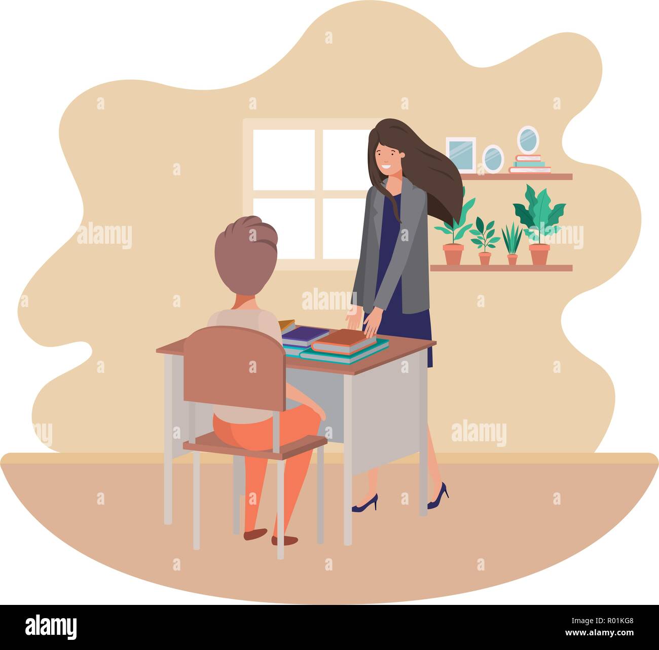female teacher in the classroom with student Stock Vector Image & Art ...