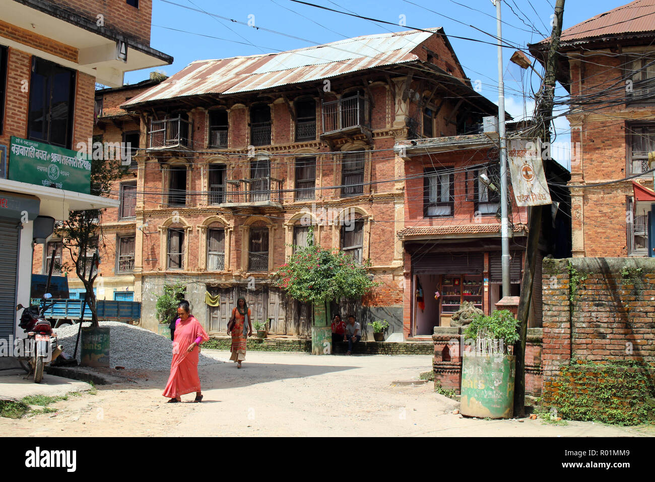 The interesting architecture of a house: doors, walls, and windows around Dhulikhel old town. Taken in Nepal, August 2018. Stock Photo