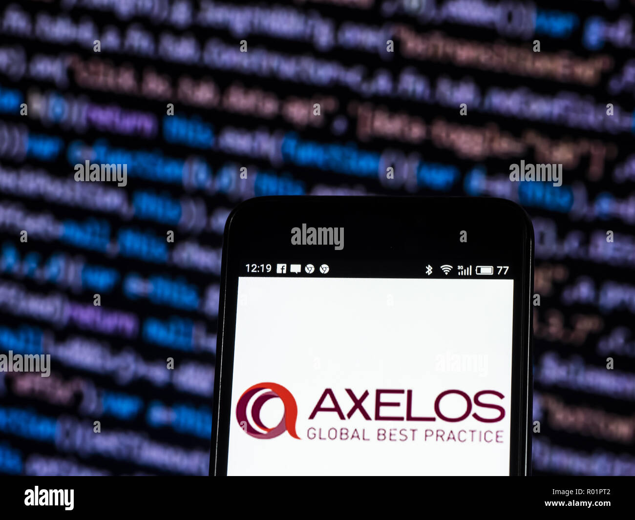 Kiev, Ukraine. 31st Oct, 2018. AXELOS Global Best Practice logo seen displayed on smart phone. AXELOS is dedicated to making professionals in project management, IT service management and cyber resilience more effective with best practice certifications and guidance. Credit: Igor Golovniov/SOPA Images/ZUMA Wire/Alamy Live News Stock Photo