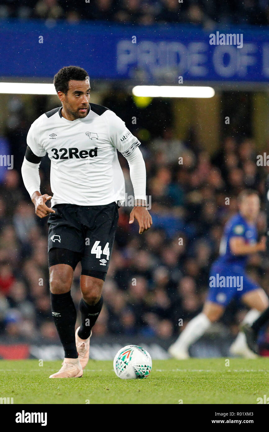 Tom Huddlestone of Derby County during the EFL Carabao Cup Round of 16 match between Chelsea and Derby County at Stamford Bridge, London, England on 31 October 2018. Photo by Carlton Myrie.  Editorial use only, license required for commercial use. No use in betting, games or a single club/league/player publications. Stock Photo