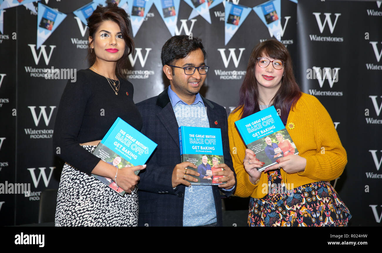 Waterstones Piccadilly, London, UK 1 Nov 2018 - The Great British Bake Off finalists Ruby Bhogal, Rahul Mandal and Kim-Joy Hewlett (l to r) at Waterstones Piccadilly for signing copies of 'The Great British Bake Off'  Credit: Dinendra Haria/Alamy Live News Stock Photo