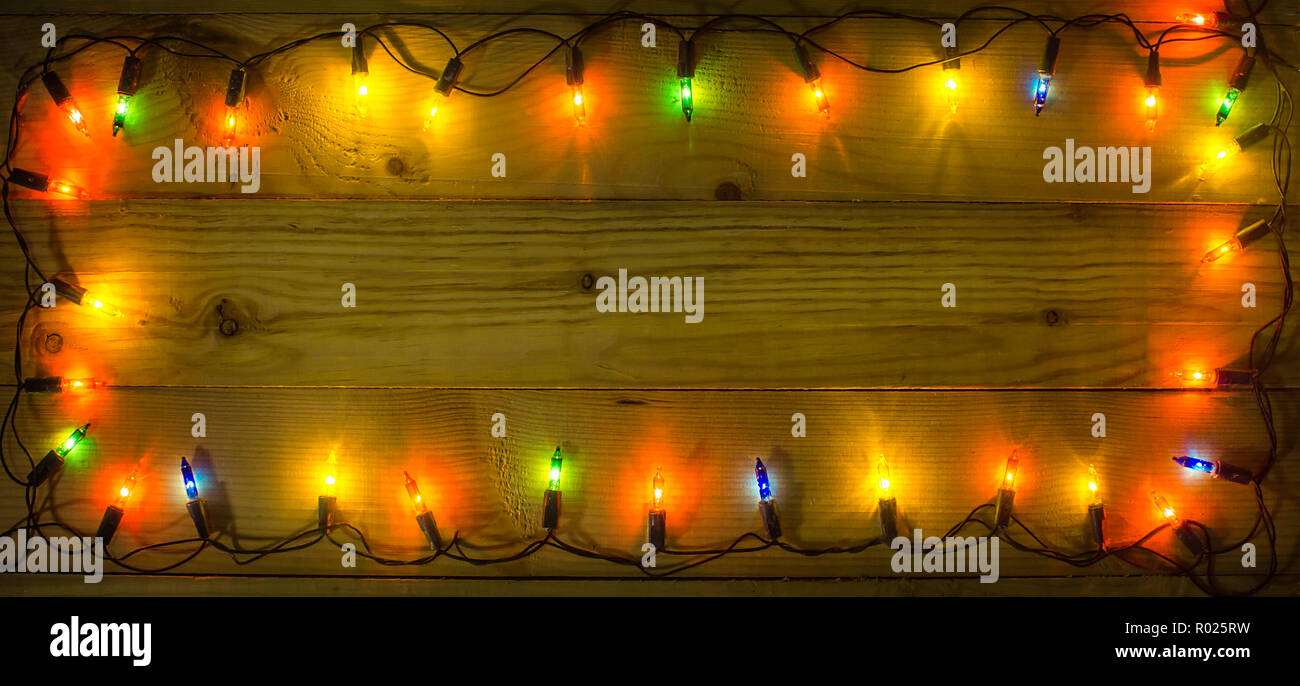 Christmas lights frame background. Empty space for text or draw Stock Photo