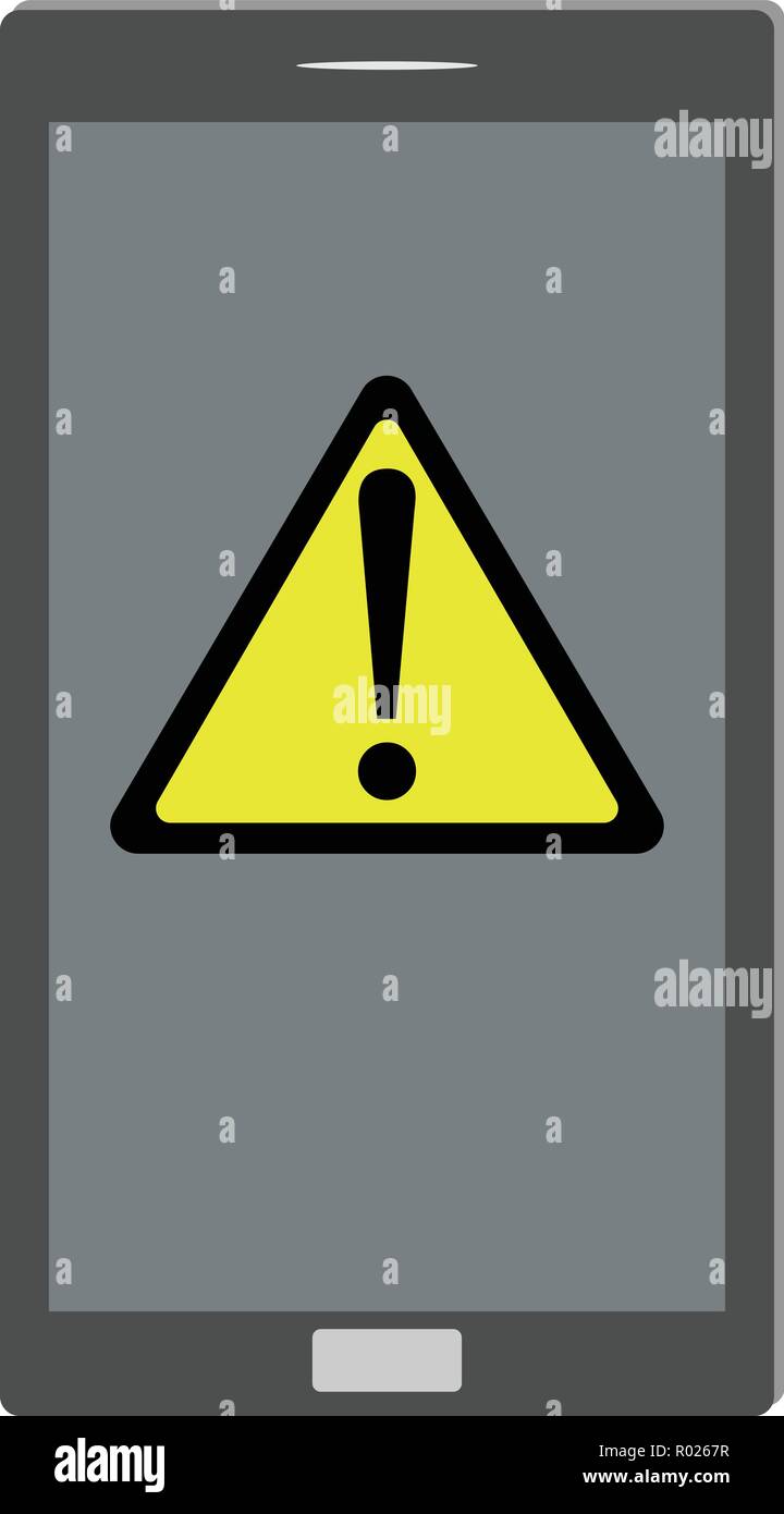 Smartphone screen with exclamation mark in triangle Stock Vector
