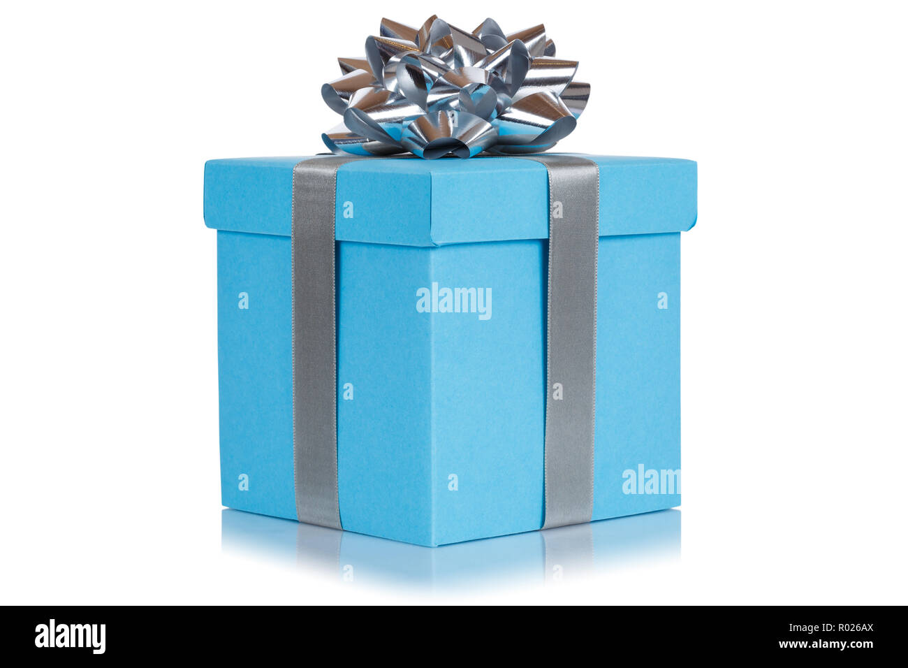 Gift present christmas birthday wedding wish light blue box isolated on a  white background Stock Photo - Alamy