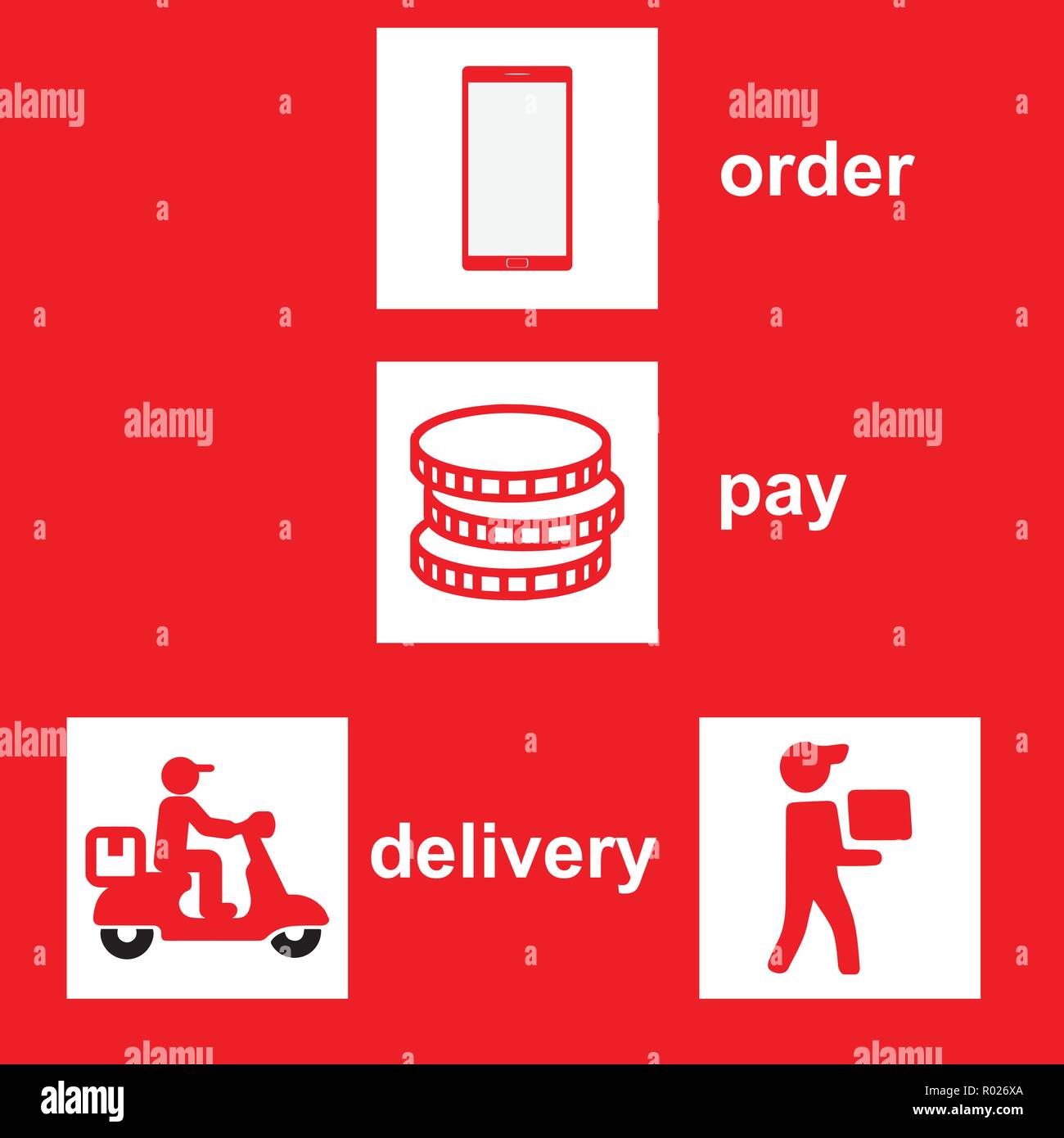Icons that show the steps for home delivery Stock Vector