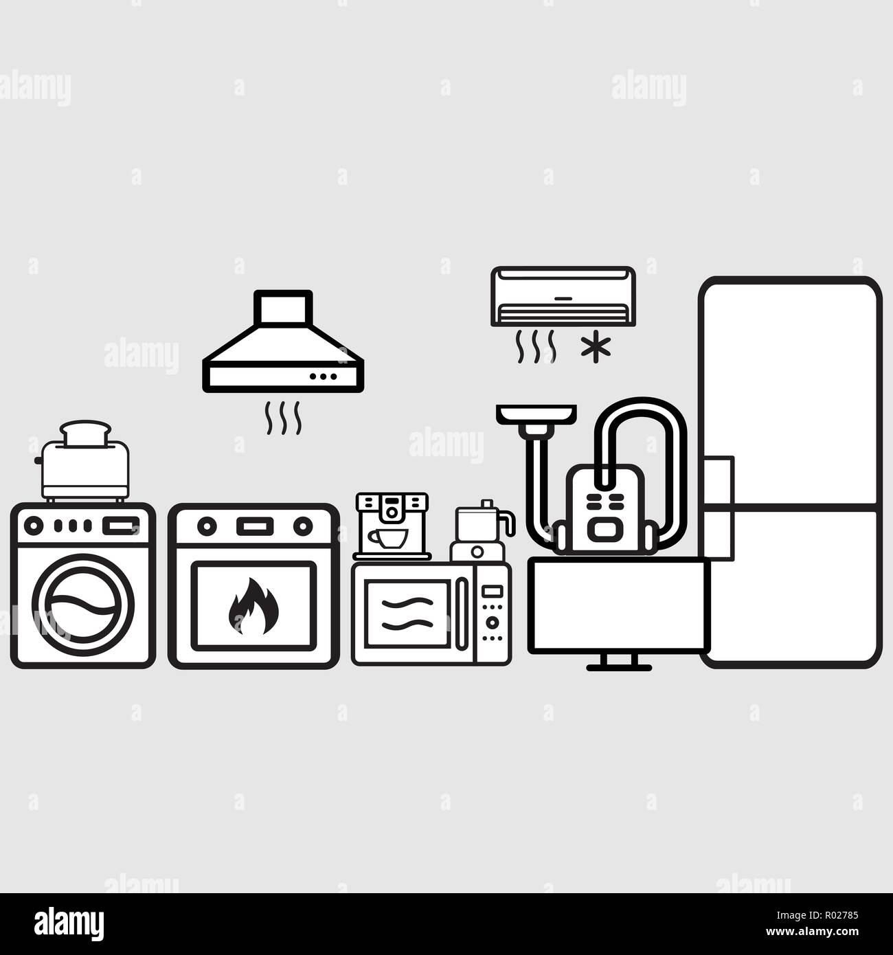 Many different home appliances Stock Vector