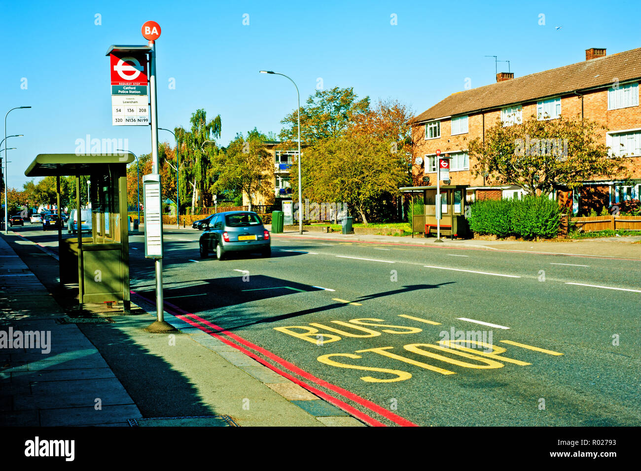 Bus Stops, Bromley Road, Catford, Borough of Lewisham, London, England Stock Photo