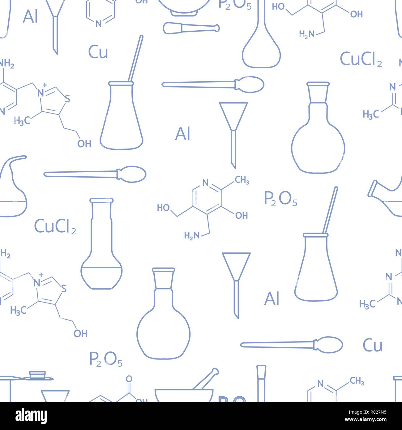 Scientific vector seamless pattern with flasks, test tubes, beakers ...