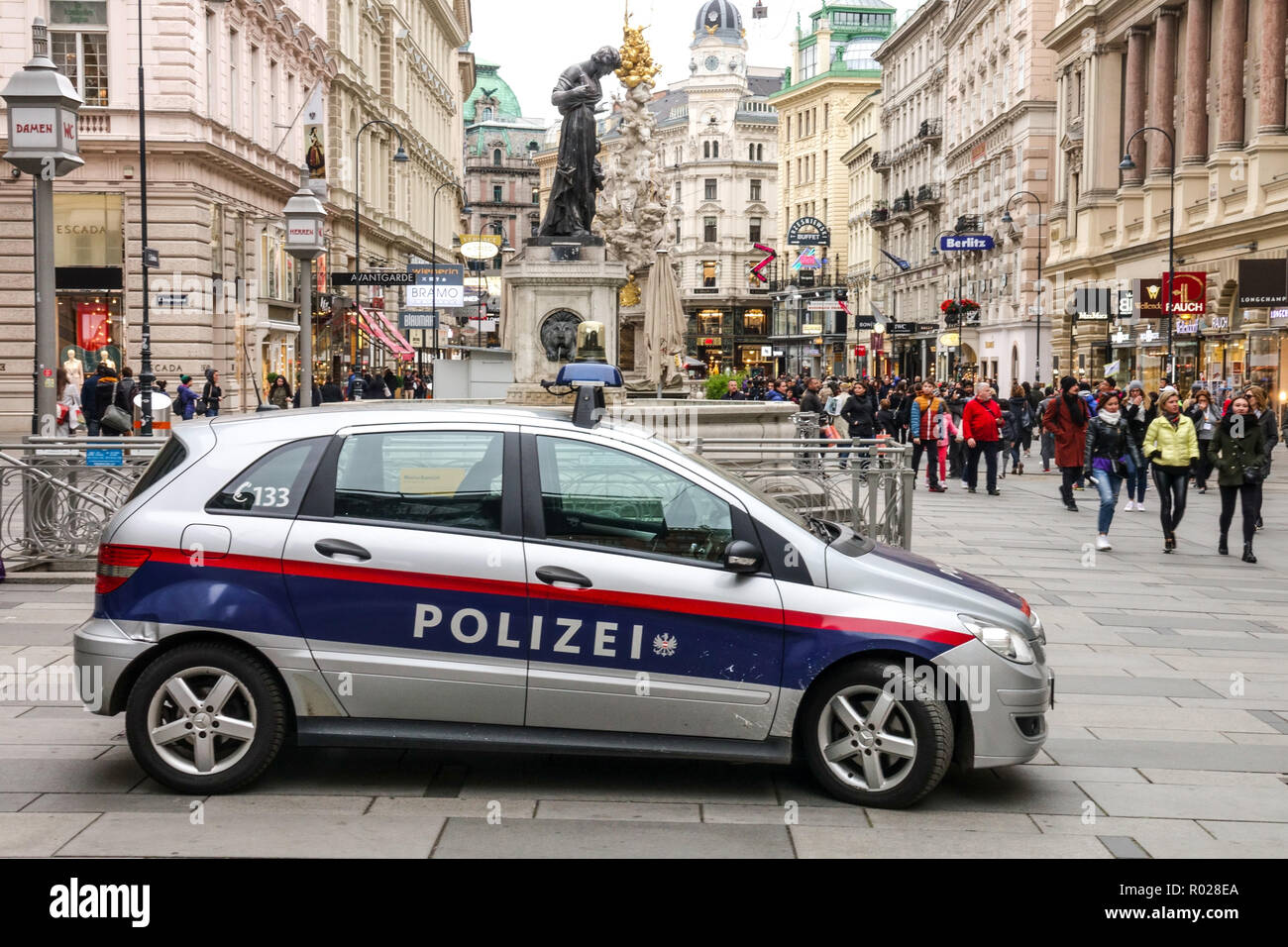 Austrian police car, Graben street, Vienna, Austria Stock Photo