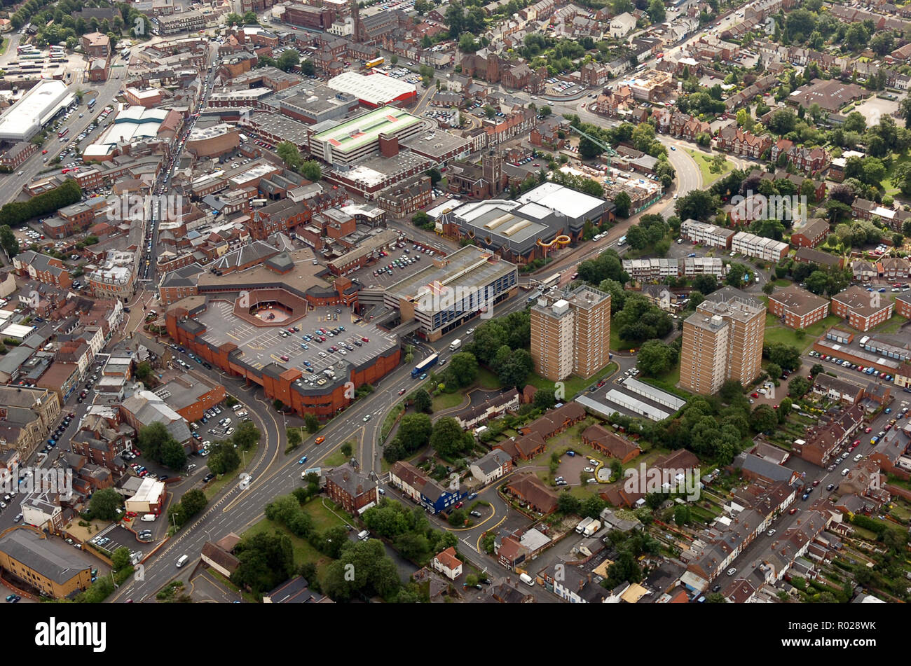 An aerial view of Stourbridge town centre in the West Midlands. Stock Photo