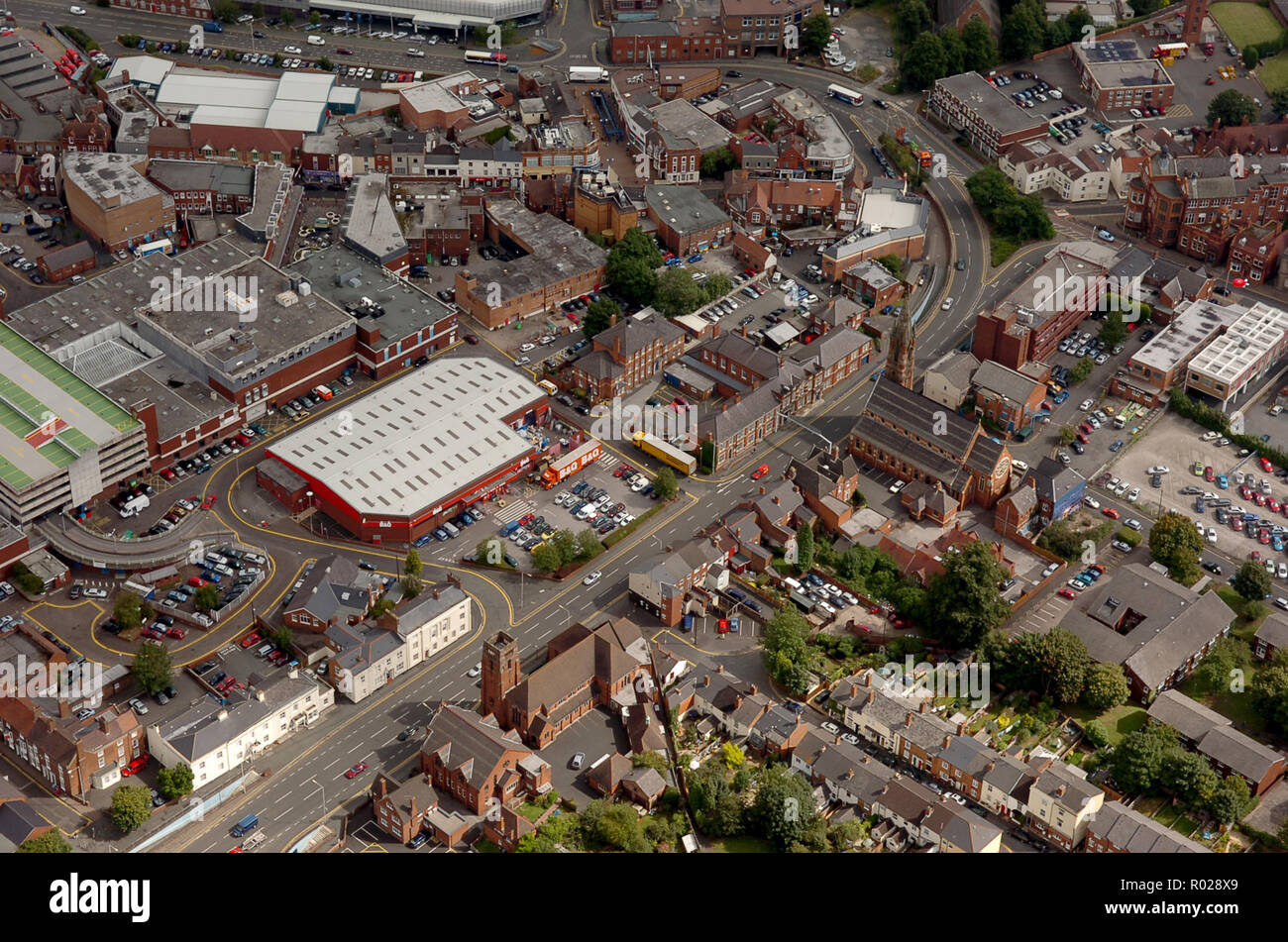 An aerial view of Stourbridge town centre  and B&Q store in the West Midlands. Stock Photo