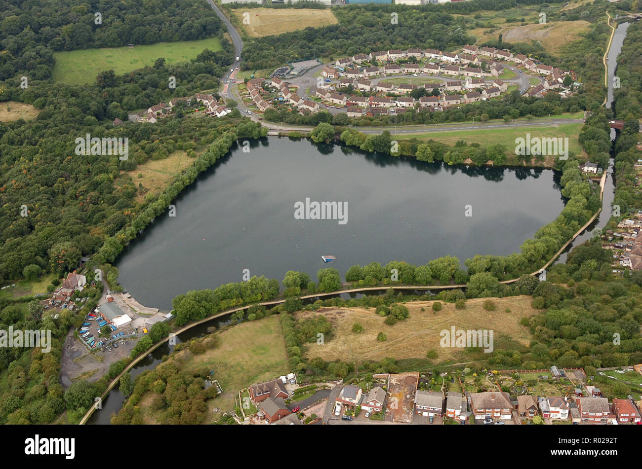 Aerial view of Netherton Reservoir, Saltwell Nature Reserve and the Lodge Farm Estate. Stock Photo