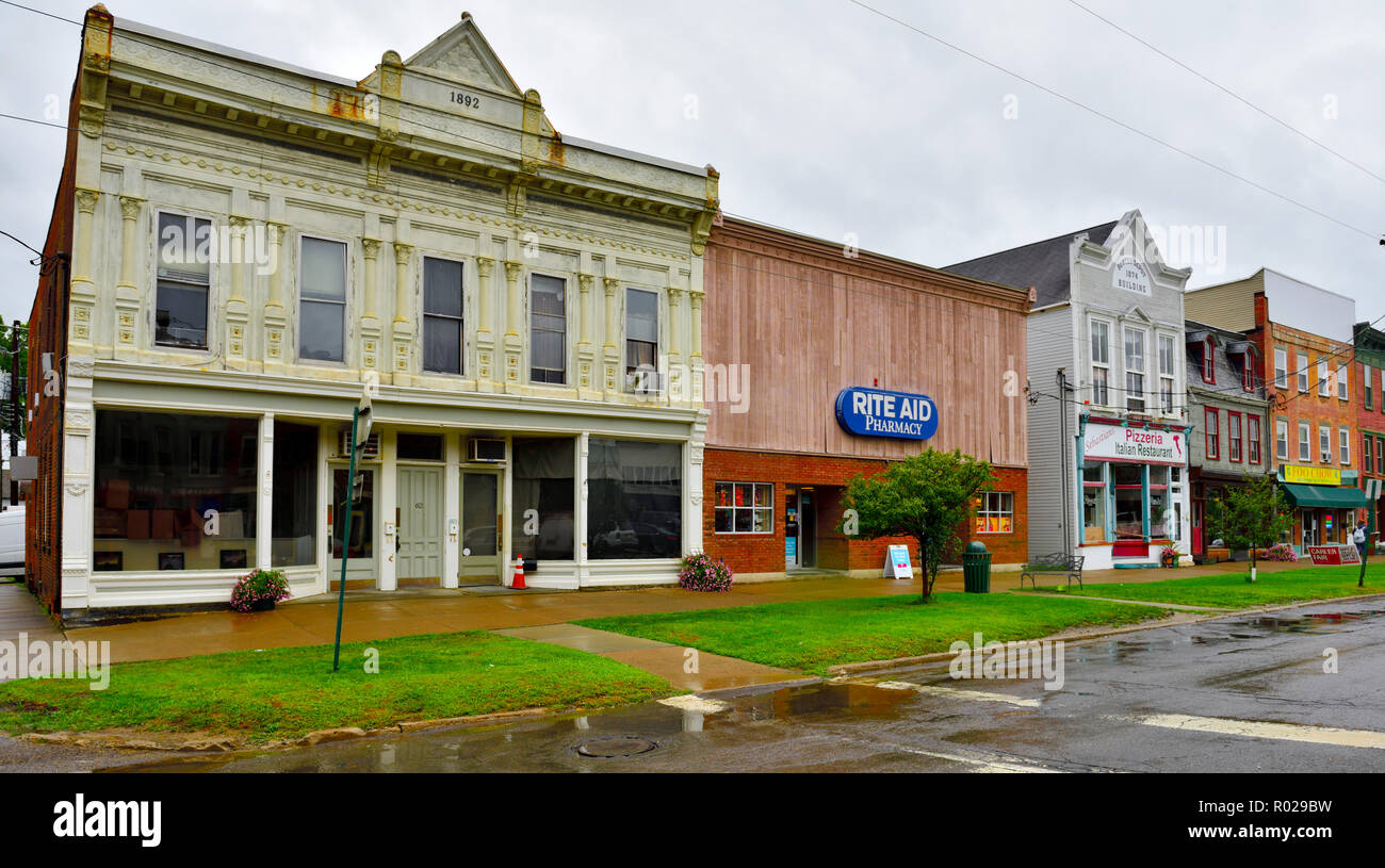 Main shopping street in small town of Greene, Chenango County, upstate