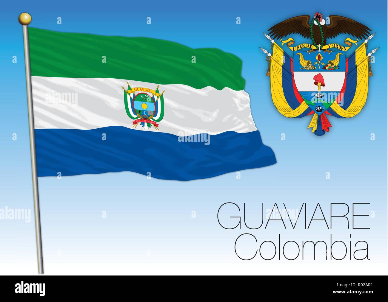 Guaviare regional flag, Republica de Colombia, vector illustration Stock Vector