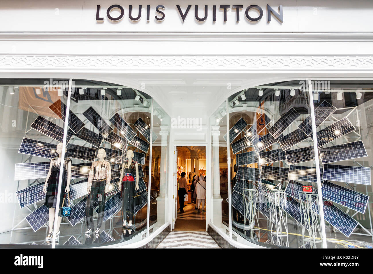 London England United Kingdom Great Britain Mayfair shopping Louis Vuitton store front entrance ...