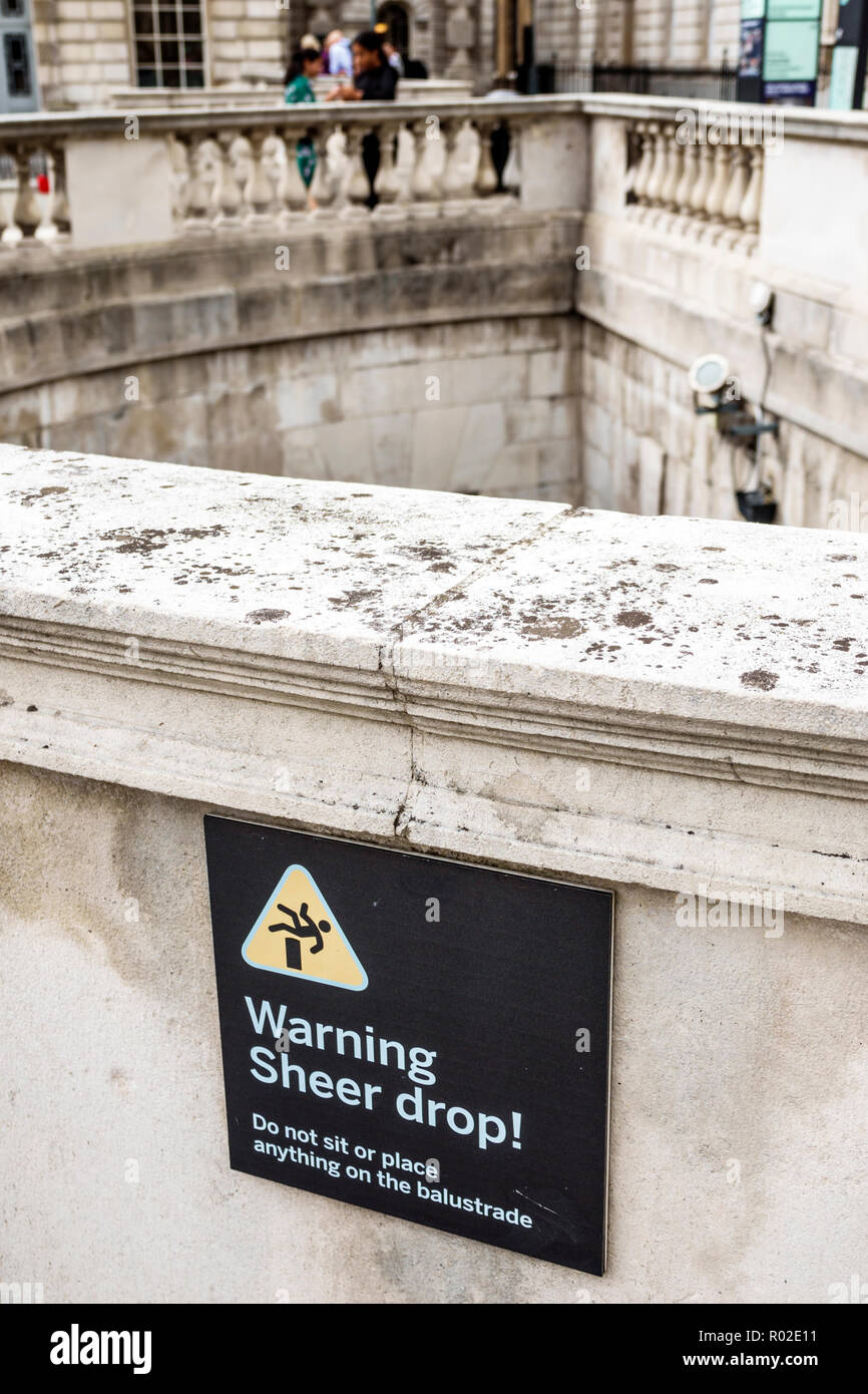 London England,UK,Covent Garden Strand,Somerset House,neo-classical architecture,main courtyard,balustrade,sign,warning,sheer drop,UK GB English Europ Stock Photo