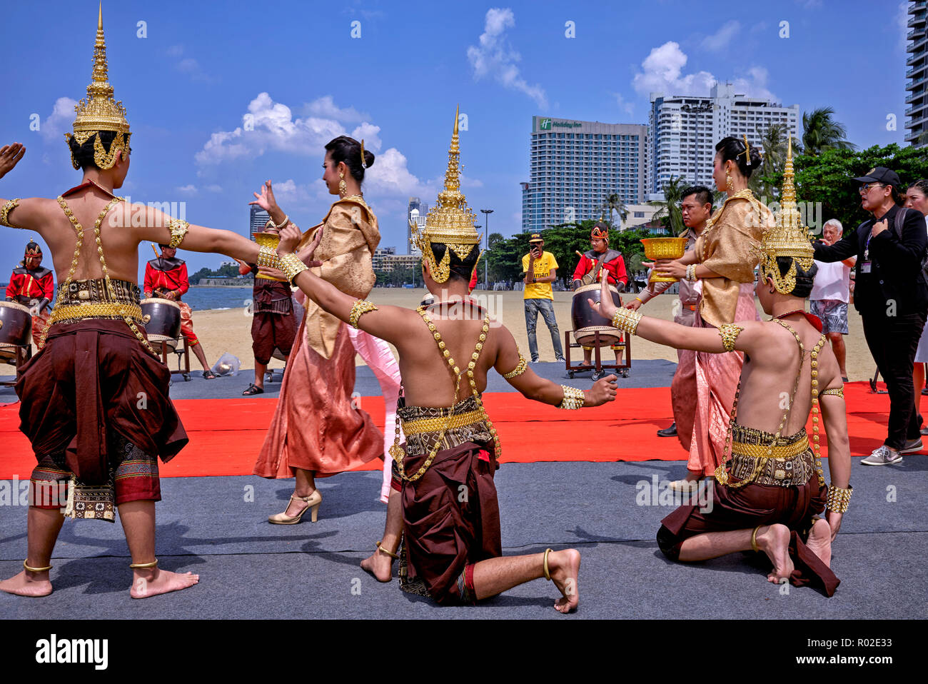 Thailand dancers in traditional ancient dress at a historical event held in Pattaya Southeast Asia Stock Photo