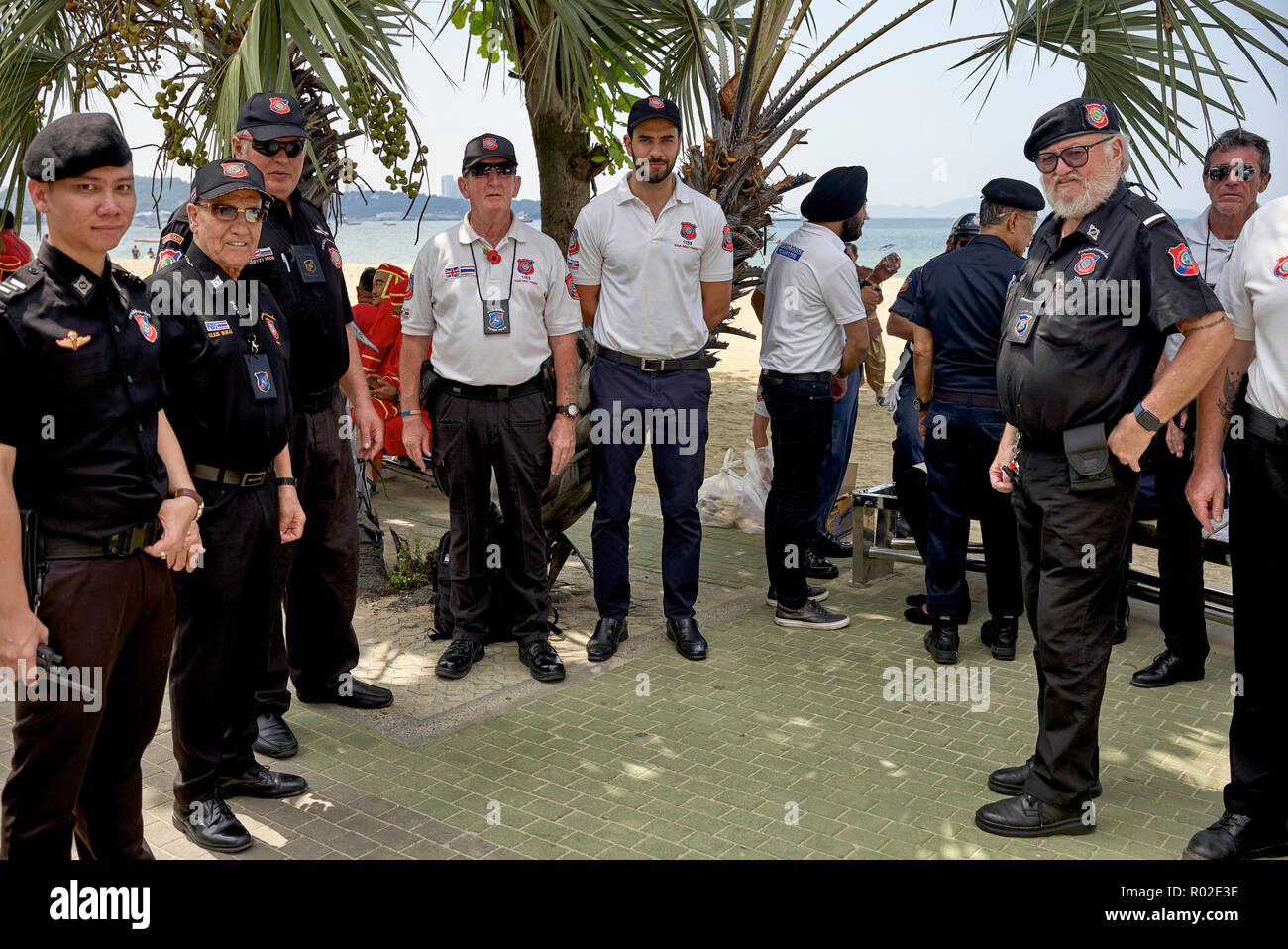 Thailand Tourist police volunteers gathering prior to operating as crowd control at a Historical event. Pattaya Thailand Southeast Asia Stock Photo