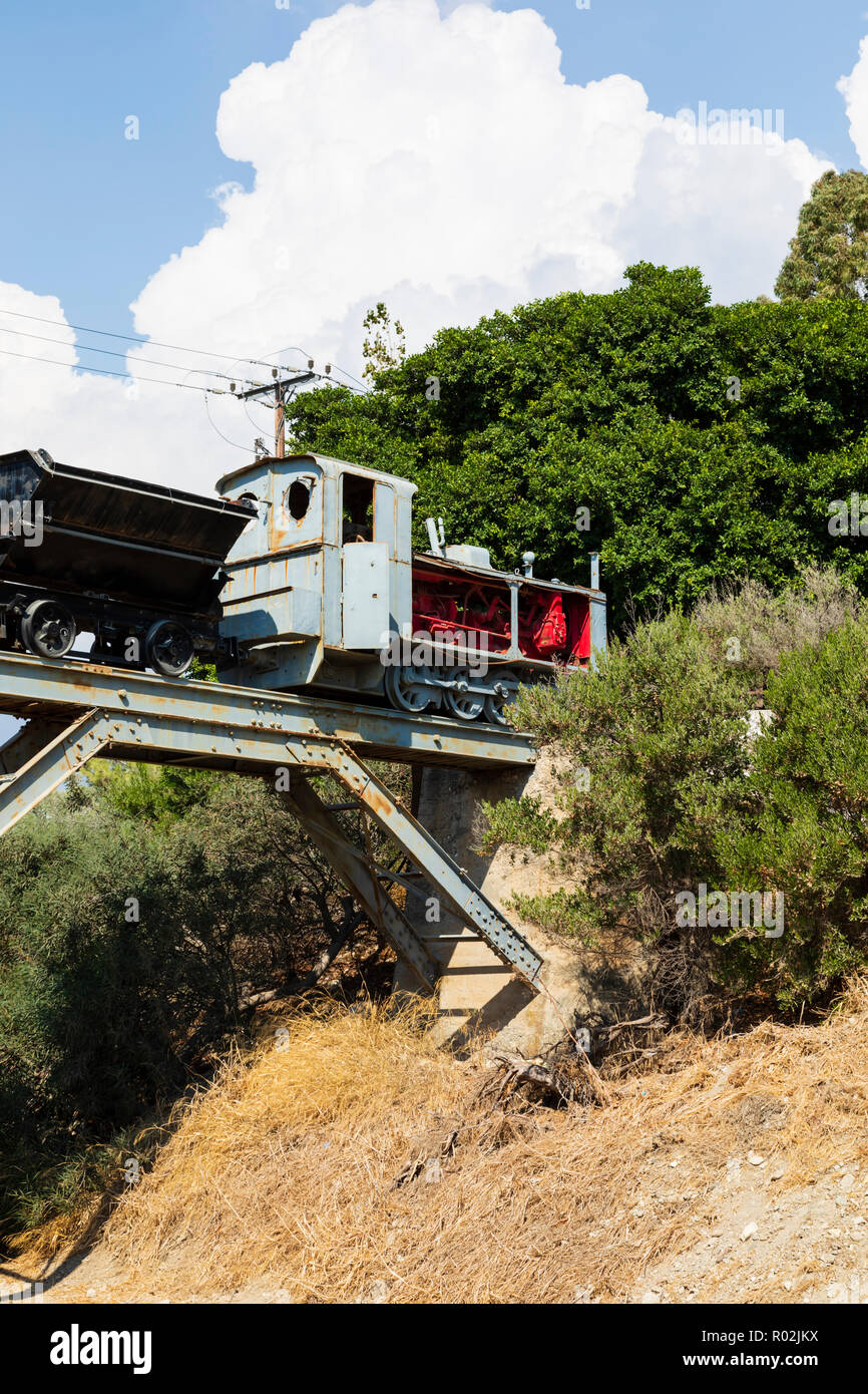 Restored diesel train from the Kalavasos copper mines on a bridge at ...