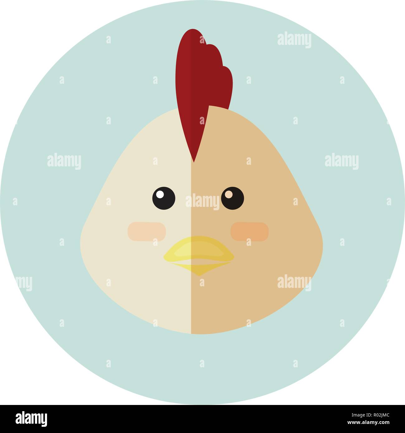 Cute chicken round vector graphic icon. Stock Vector