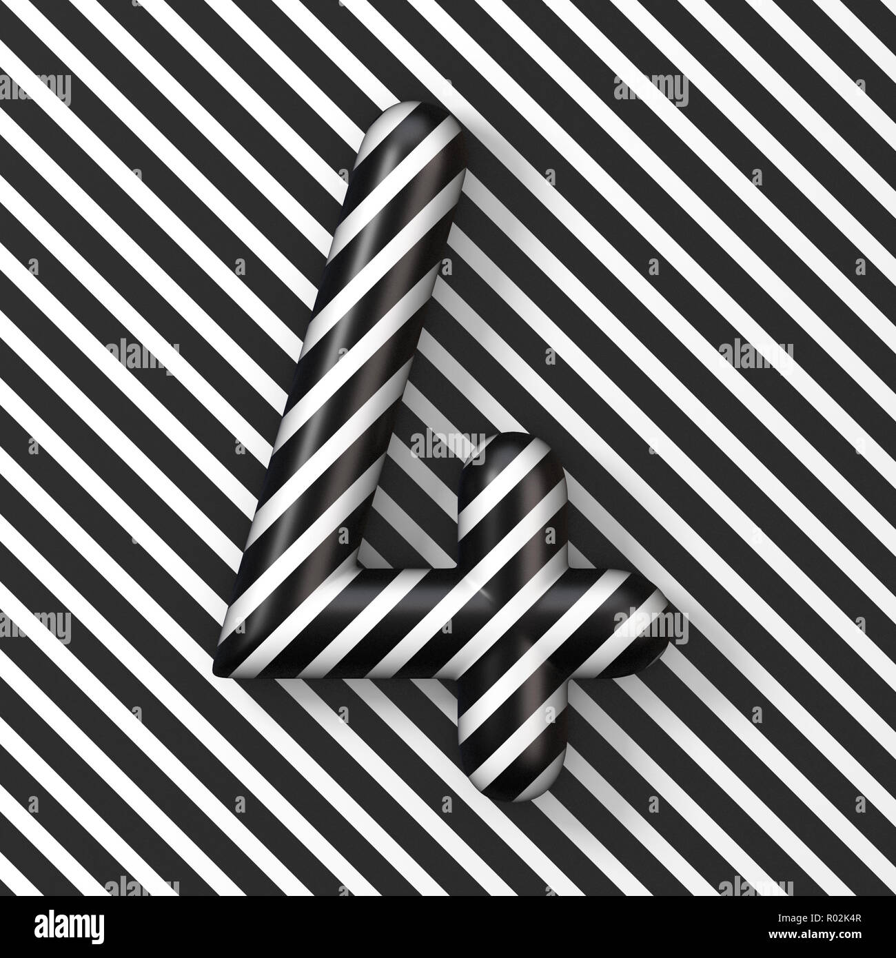 Black and white stripes Number 4 FOUR 3D render illustration Stock Photo