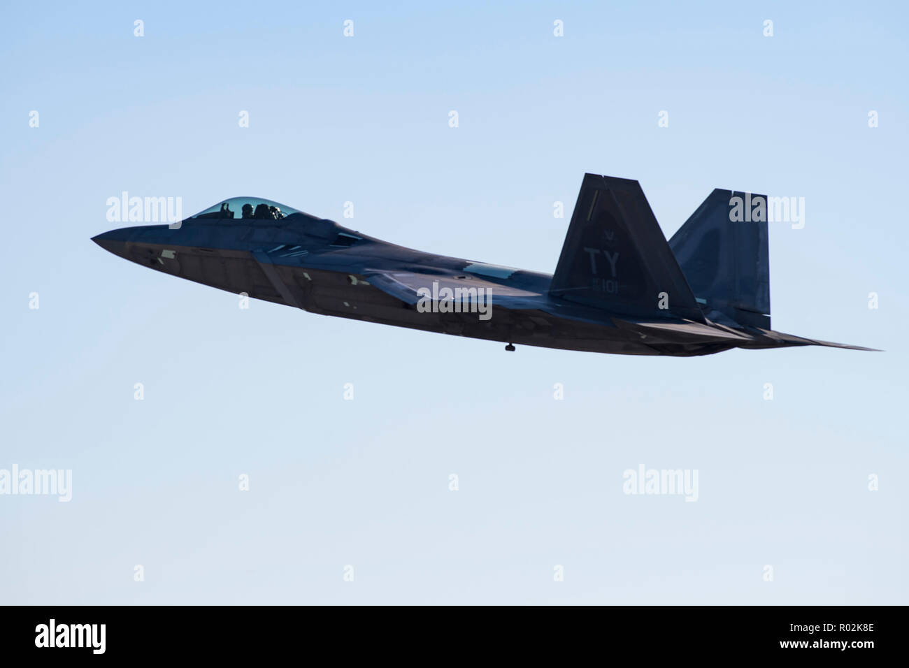 An F-22 Raptor fighter aircraft takes off at Tyndall Air Force Base ...