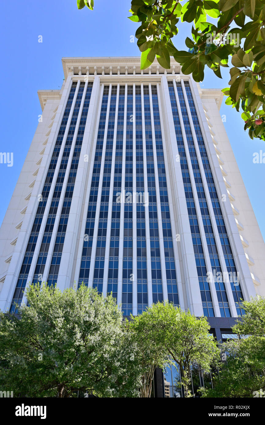 The RSA Tower a high rise office building from low angle in downtown Montgomery Alabama, USA. Stock Photo