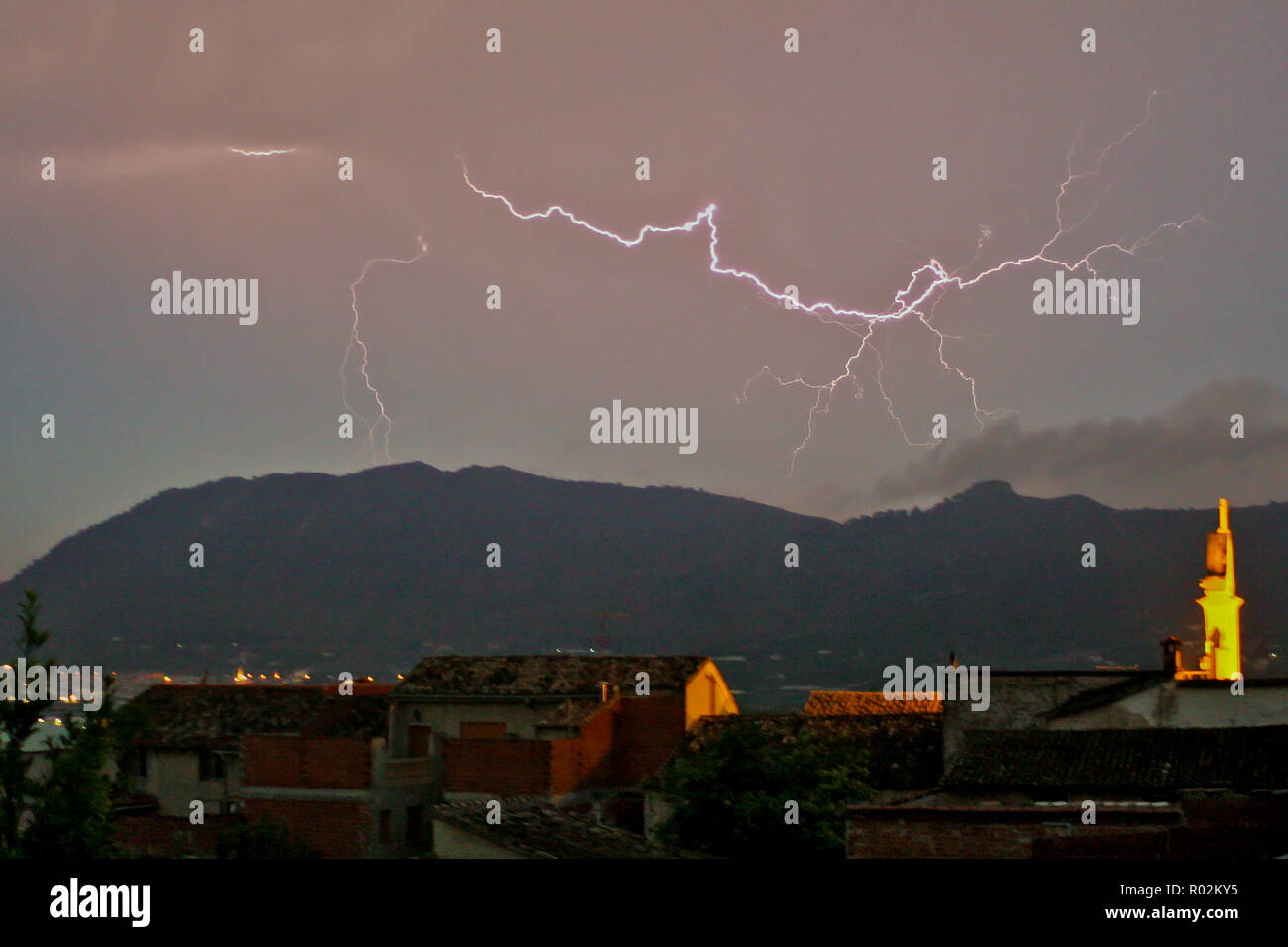 Lightning flashes over spanish Village, Andalusia, Spain Stock Photo Alamy