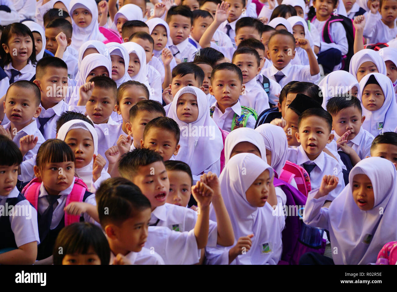 Kota Kinabalu Sabah Malaysia - Jan 2, 2018 : Malaysian kids attending school in Kiulu Sabah Malaysia. Kids aged between 7 to 18 years old are compulso Stock Photo