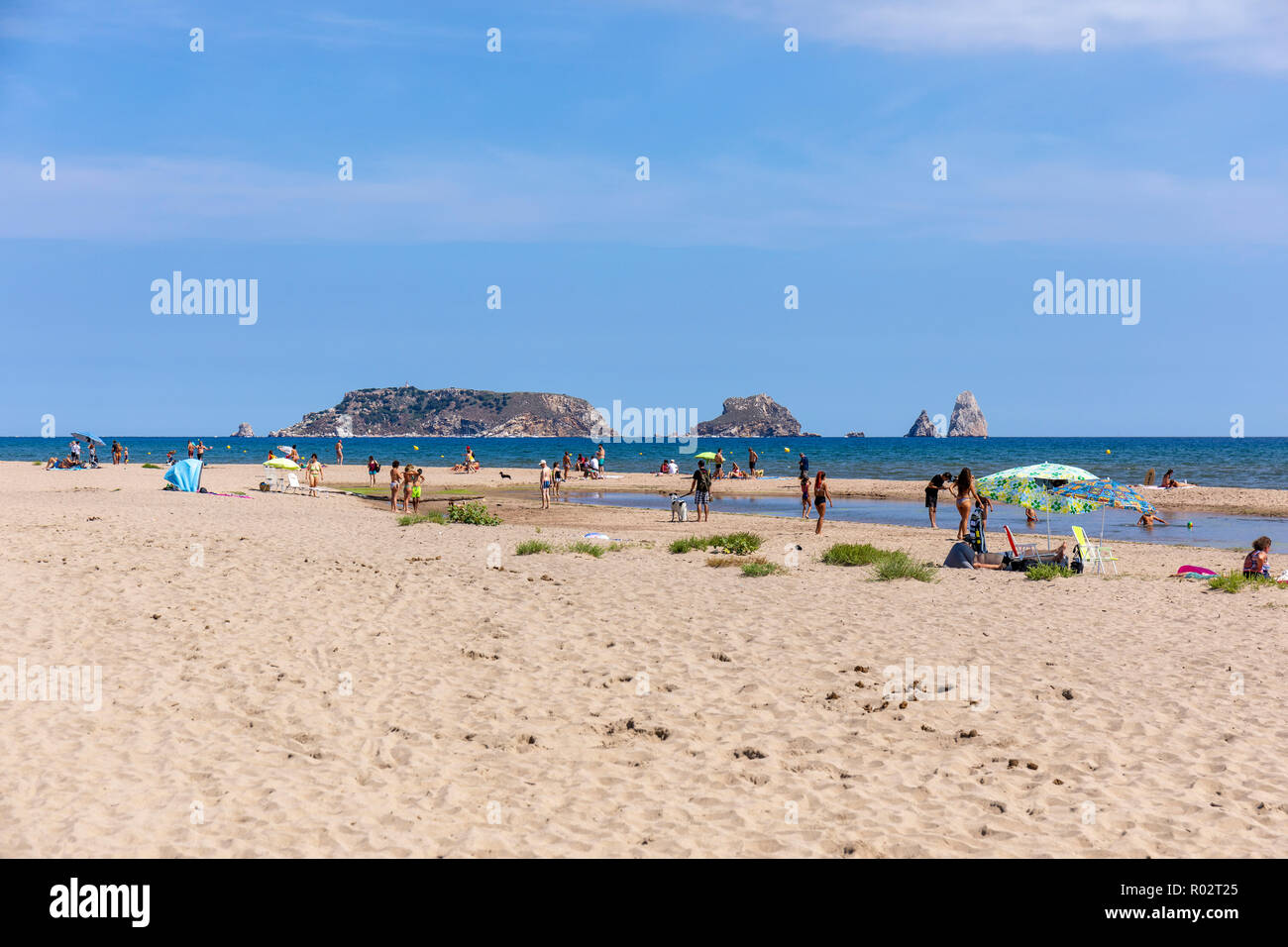 L' Estartit, Costa Brava.  Lovely warm water and a beach where the water is shallow a long way out Stock Photo