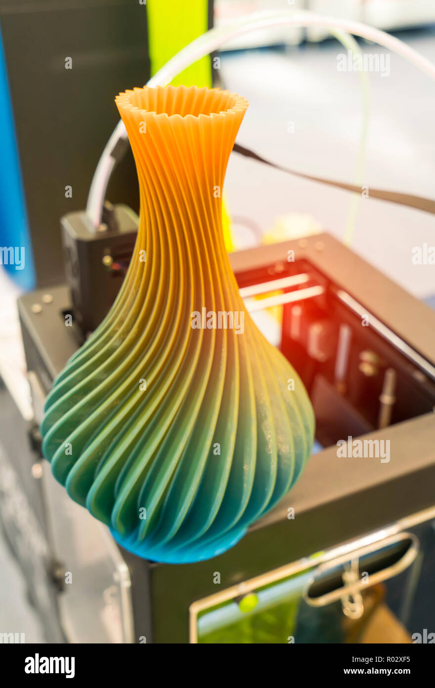 vase closeup object printed 3d printer close-up. Progressive modern additive technology 4.0 industrial revolution Stock Photo