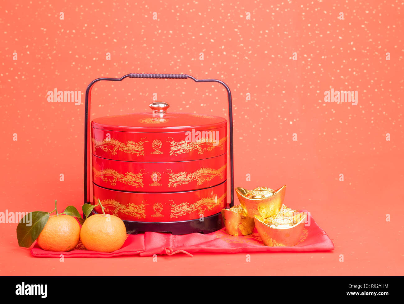 Chinese Gift box with gold ingot mean symbols of wealth and prosperity