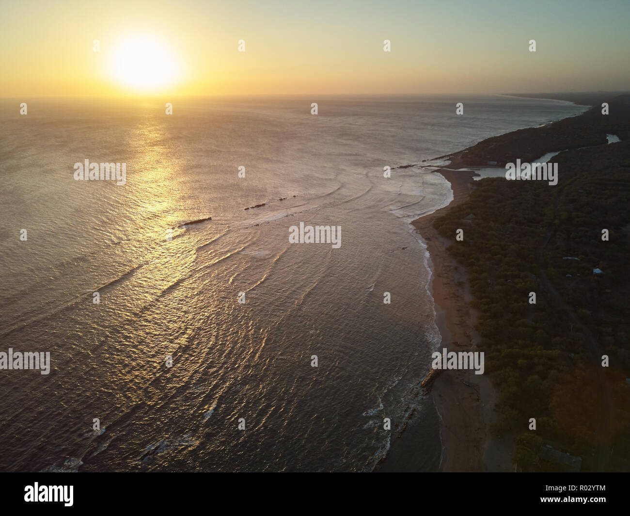 Ocean coastline on sunset time aerial view in Nicaragua Stock Photo