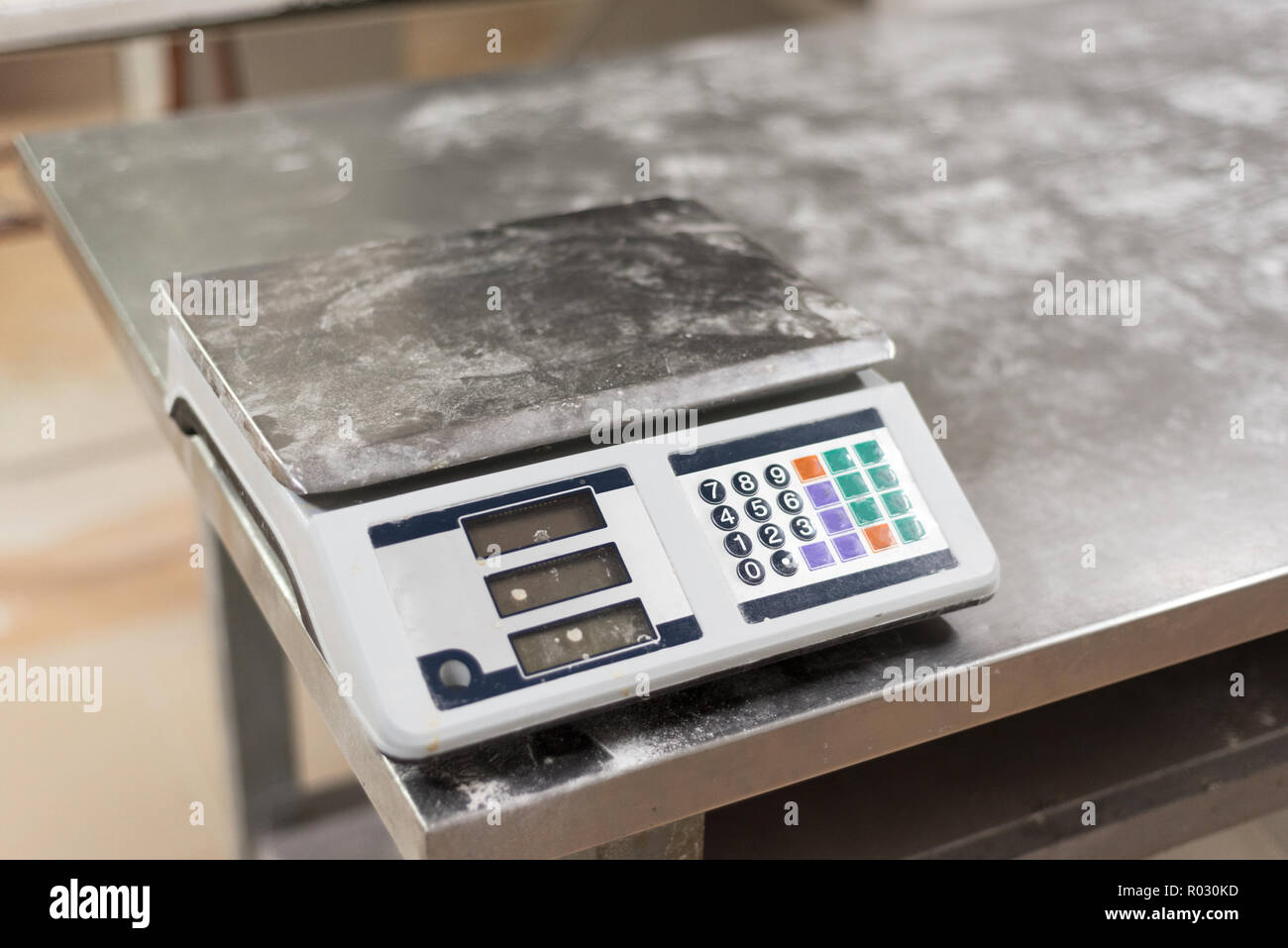 Weight scale in the bakery Stock Photo