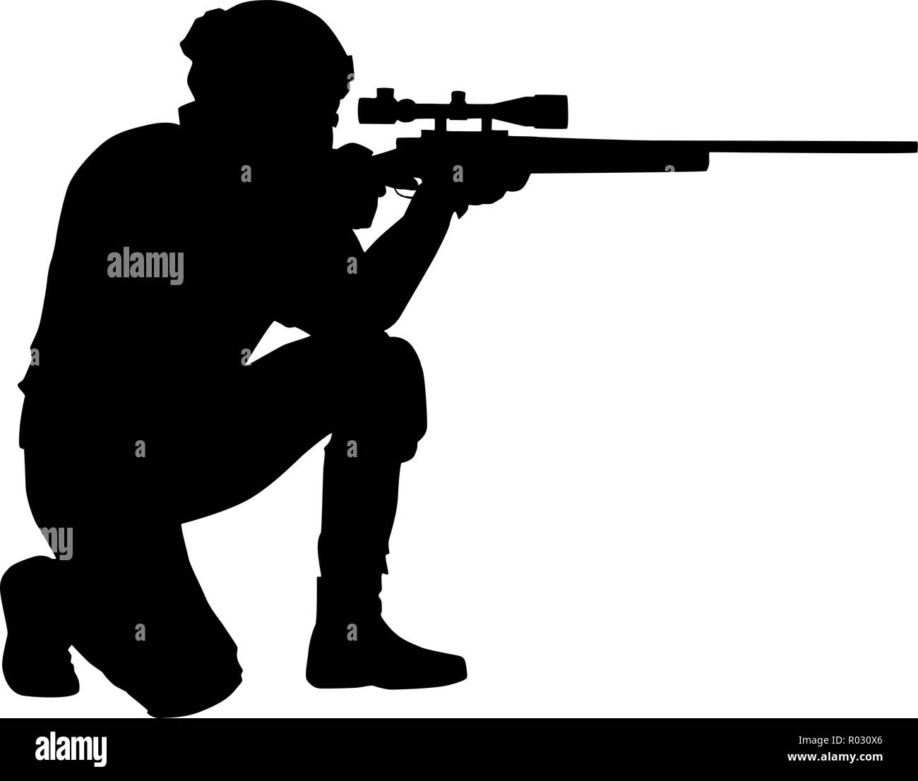 Police Forces Sniper Aims Rifle Vector Silhouette Stock Vector Image ...