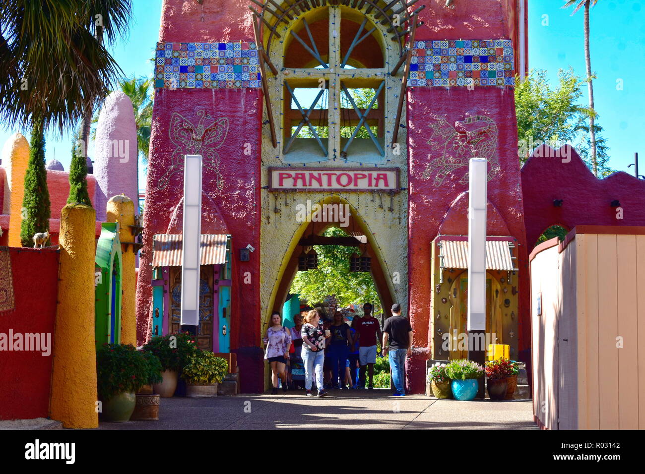 Tampa, Florida. October 25, 2018 Colorful Pantopia main entrance  at Bush Gardens Tampa Bay. Stock Photo