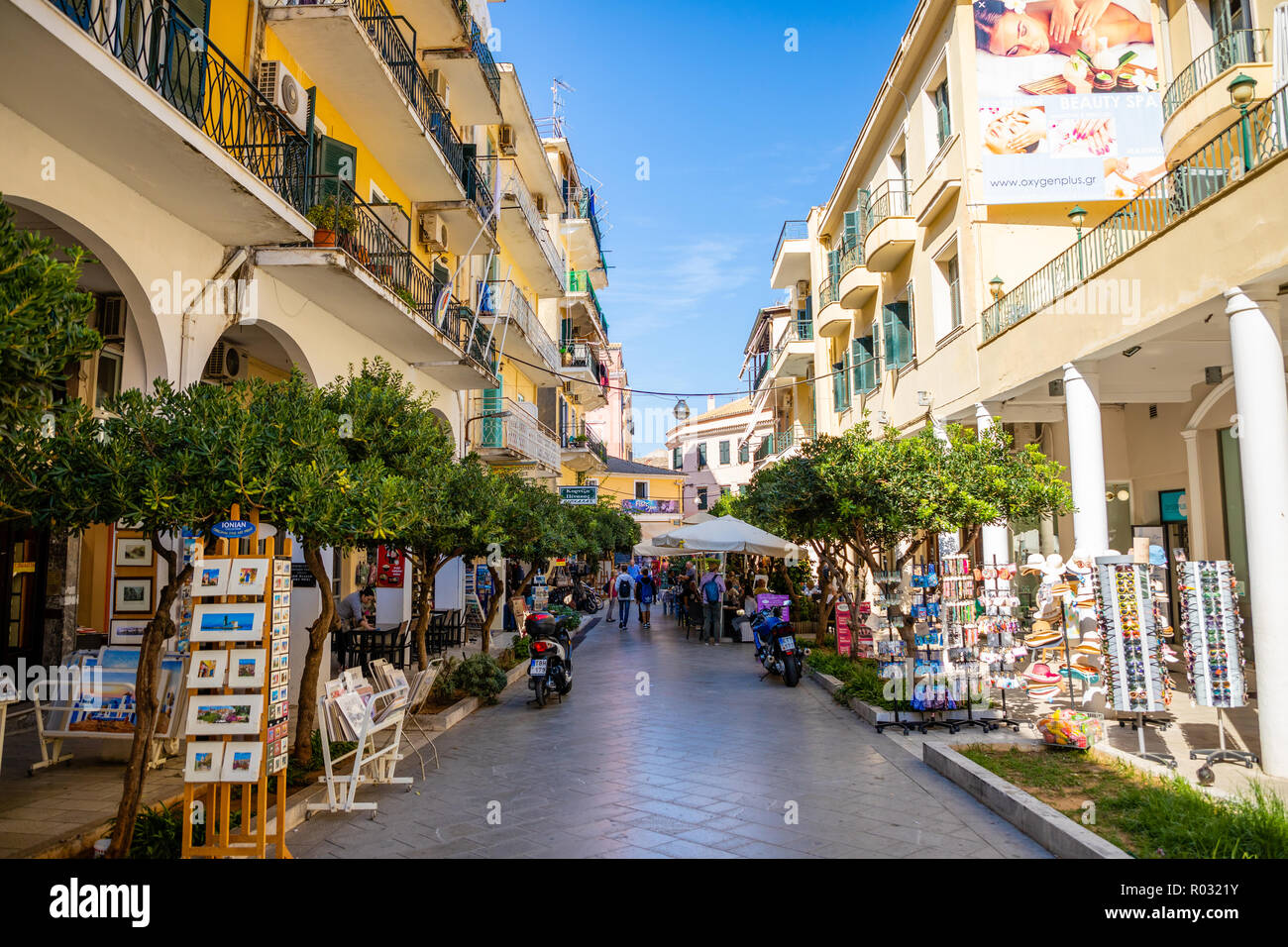 Corfu, Greece - 16.10.2018: View of typical narrow street of an old town of Corfu, Greece Stock Photo