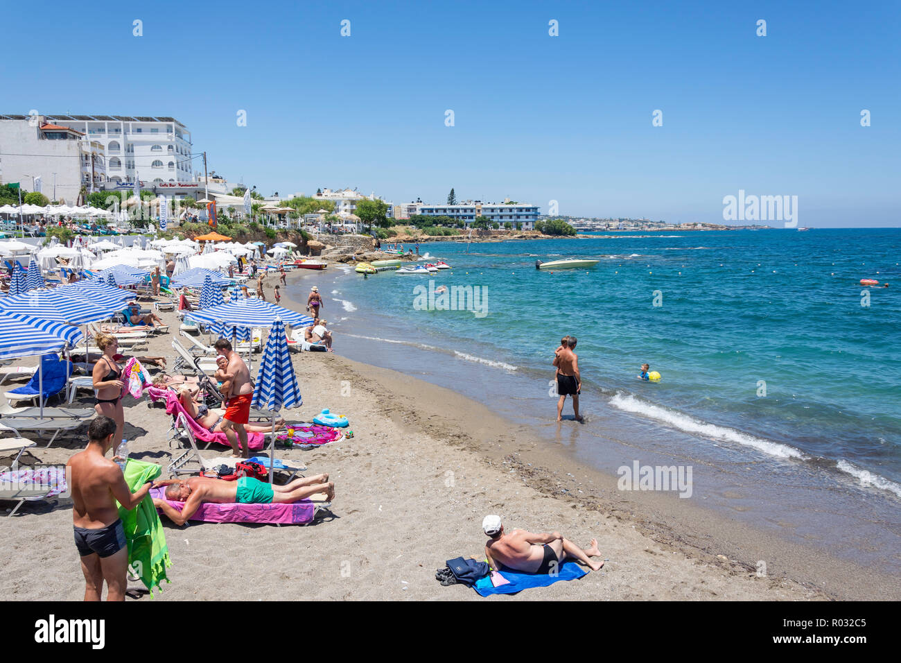 Silva Beach, Hersonissos (Chersonisou), Heraklion Region, Crete (Kriti), Greece Stock Photo