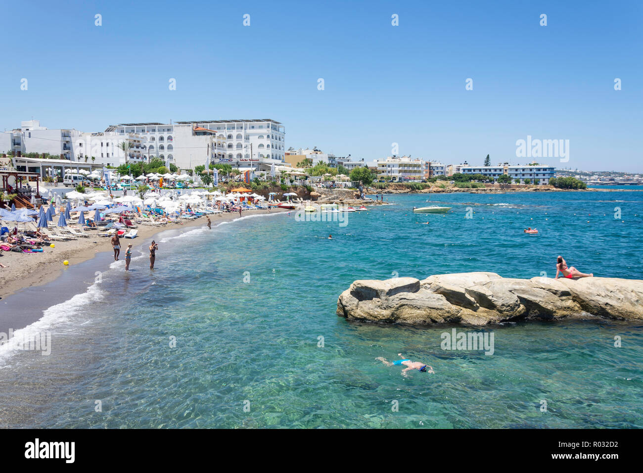 Silva Beach, Hersonissos (Chersonisou), Heraklion Region, Crete (Kriti), Greece Stock Photo
