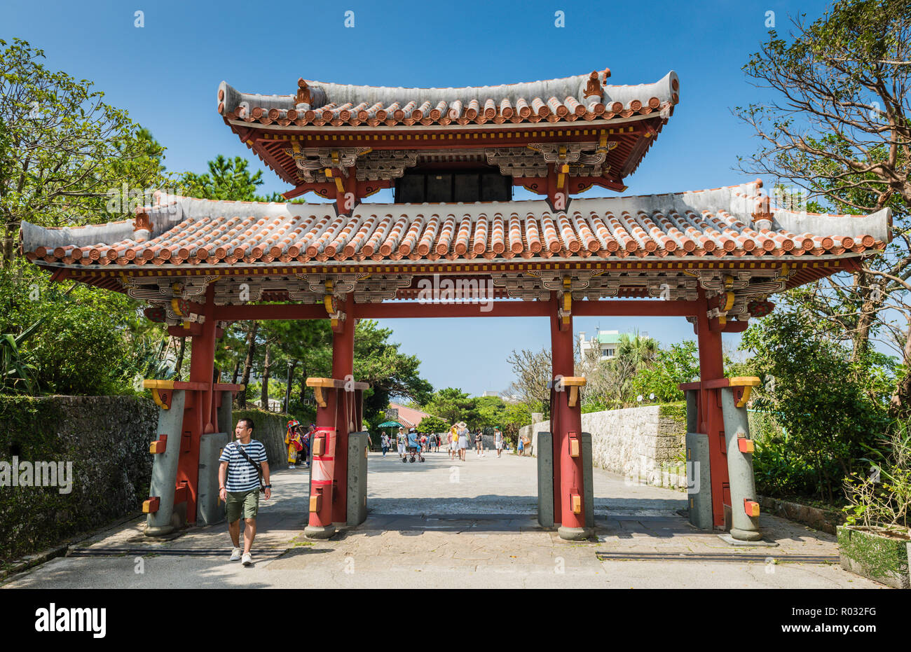 Okinawa / Japan - October 9, 2018: Shurijo Castle served as the proud and dignified center of Ryukyu Kingdom and its politics, foreign affairs and cul Stock Photo