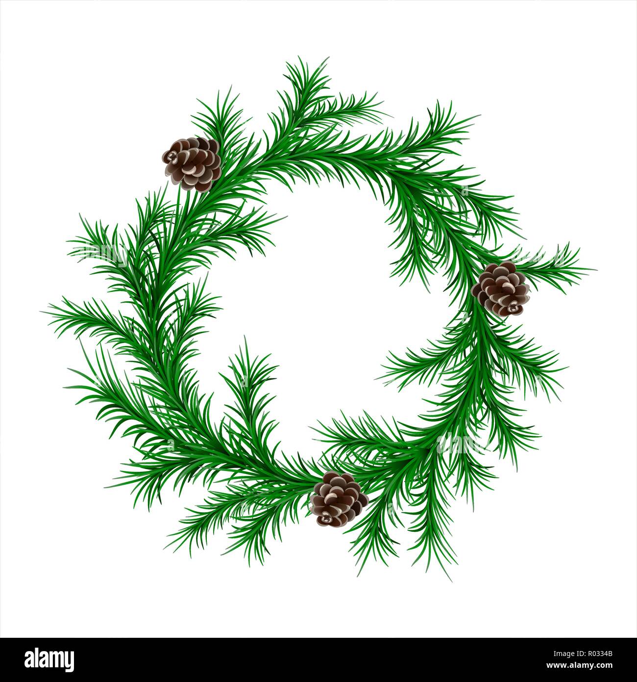 traditional green christmas fir wreath with cones isolated on white ...