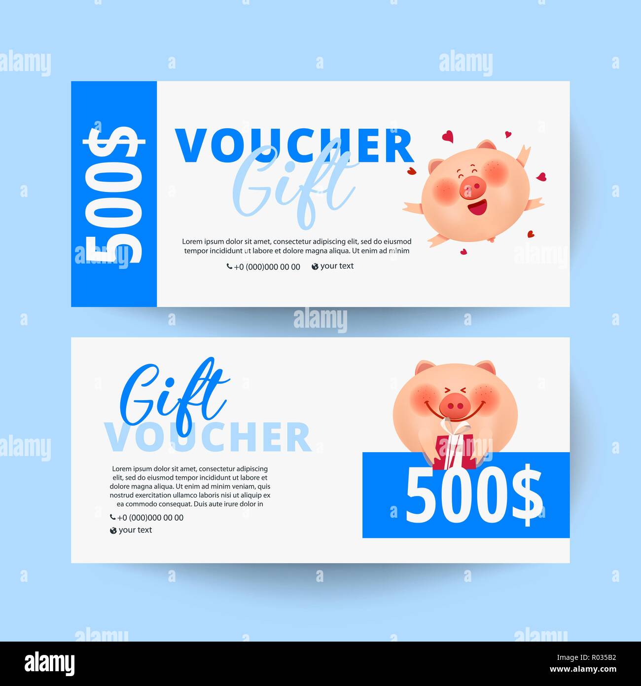Gift voucher template with pig and a gift box. 500 dollars Stock Vector Image &amp; Art - Alamy