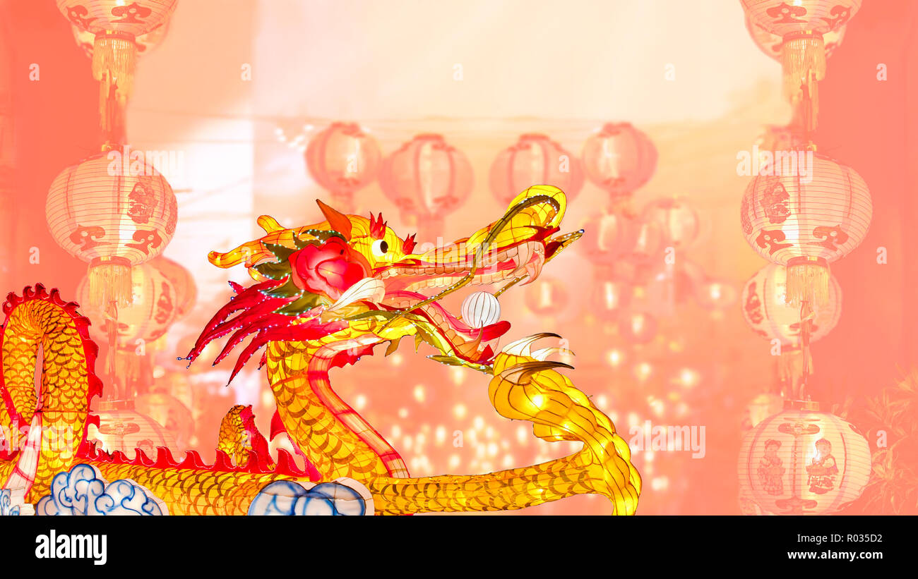 Chinese new year dragon with lanterns in china town Stock Photo Alamy