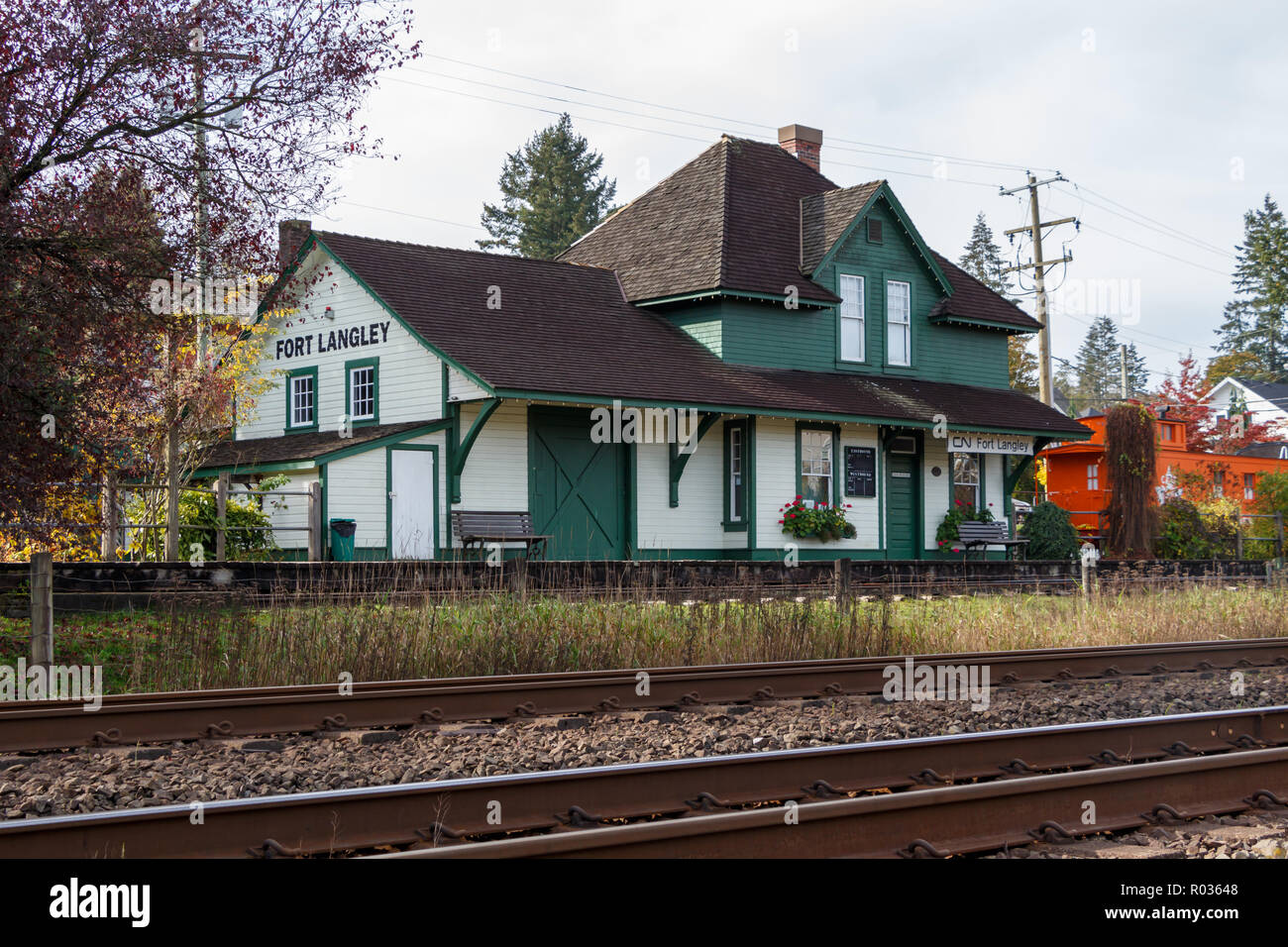 Fort Langley, Canada - Circa 2018 - Fort Langley CN Railway Station Stock Photo