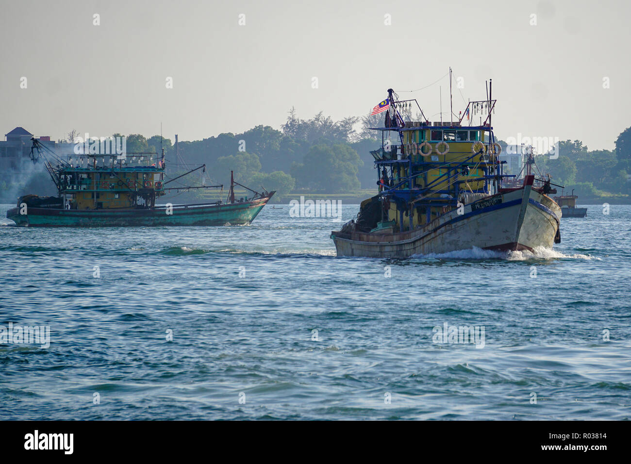 Kota Kinabalu Sabah Malaysia - Aug 15, 2018 : Fishing vessel seen at Kota Kinabalu seafront on Apr 13, 2017. Stock Photo