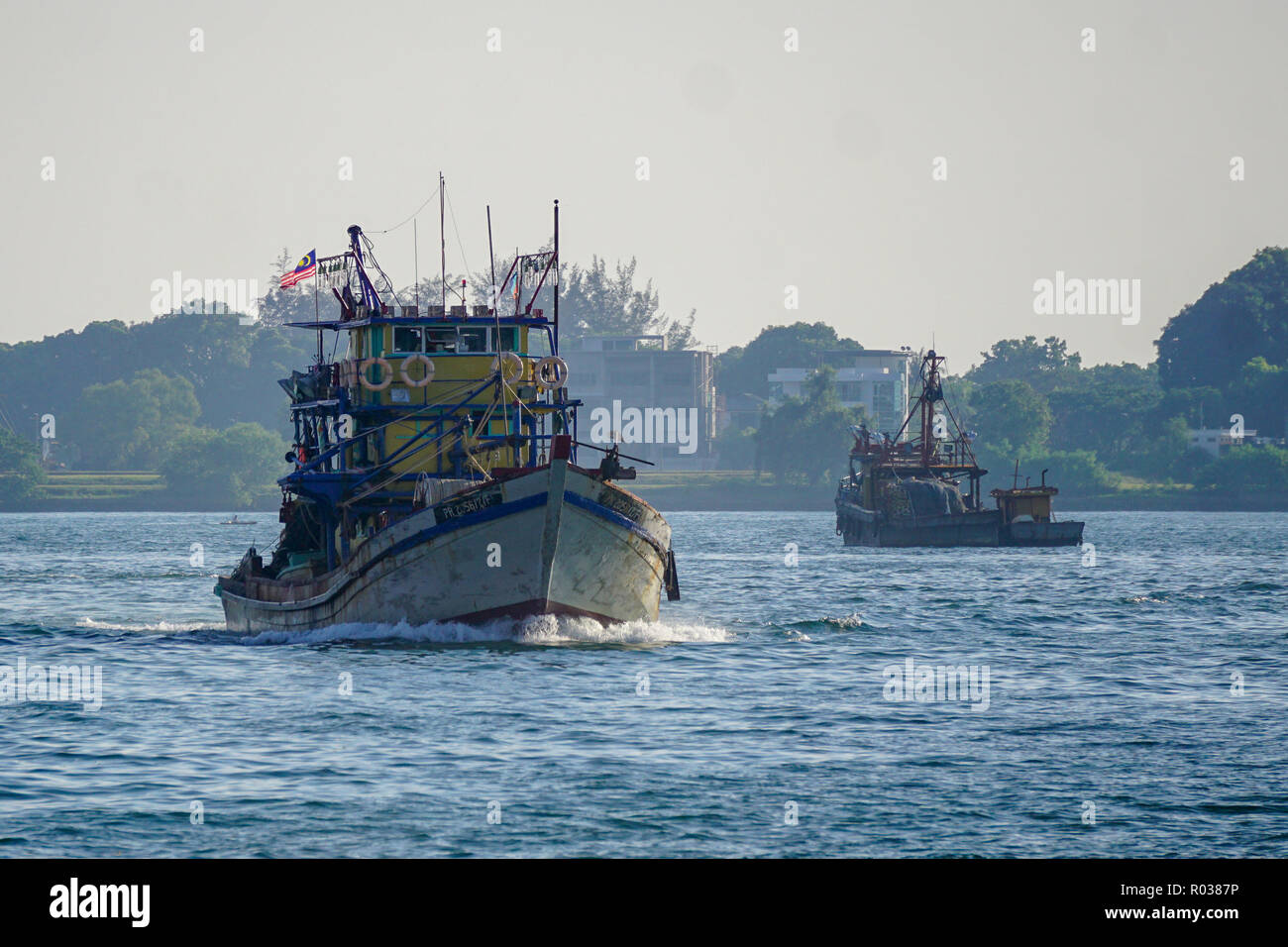 Kota Kinabalu Sabah Malaysia - Aug 15, 2018 : Fishing vessel seen at Kota Kinabalu seafront on Apr 13, 2017. Stock Photo