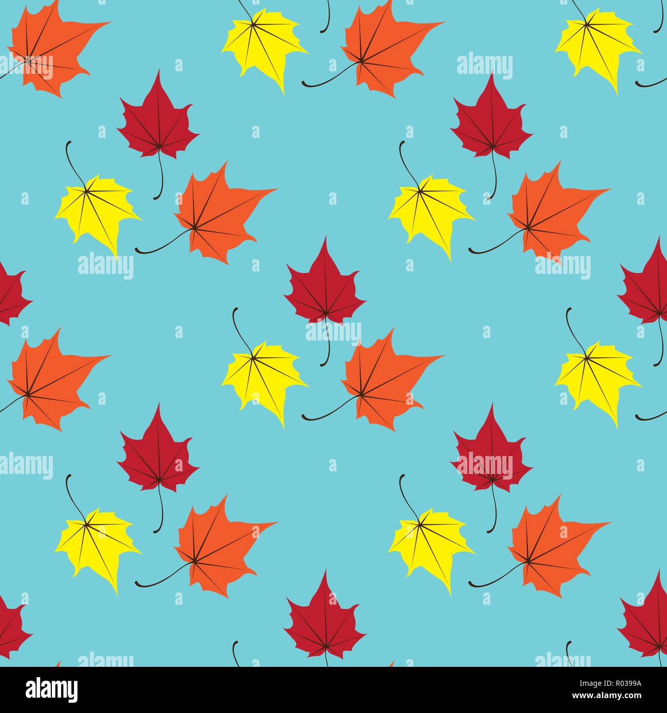 Maple leaves seamless vector blue orange art background. Vector illustration Stock Vector