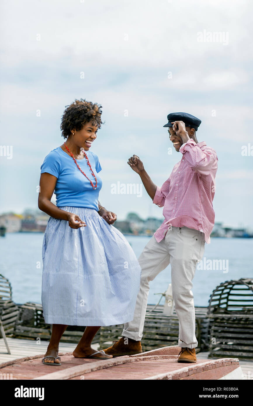 Couple enjoys romantic day at seaside. Stock Photo