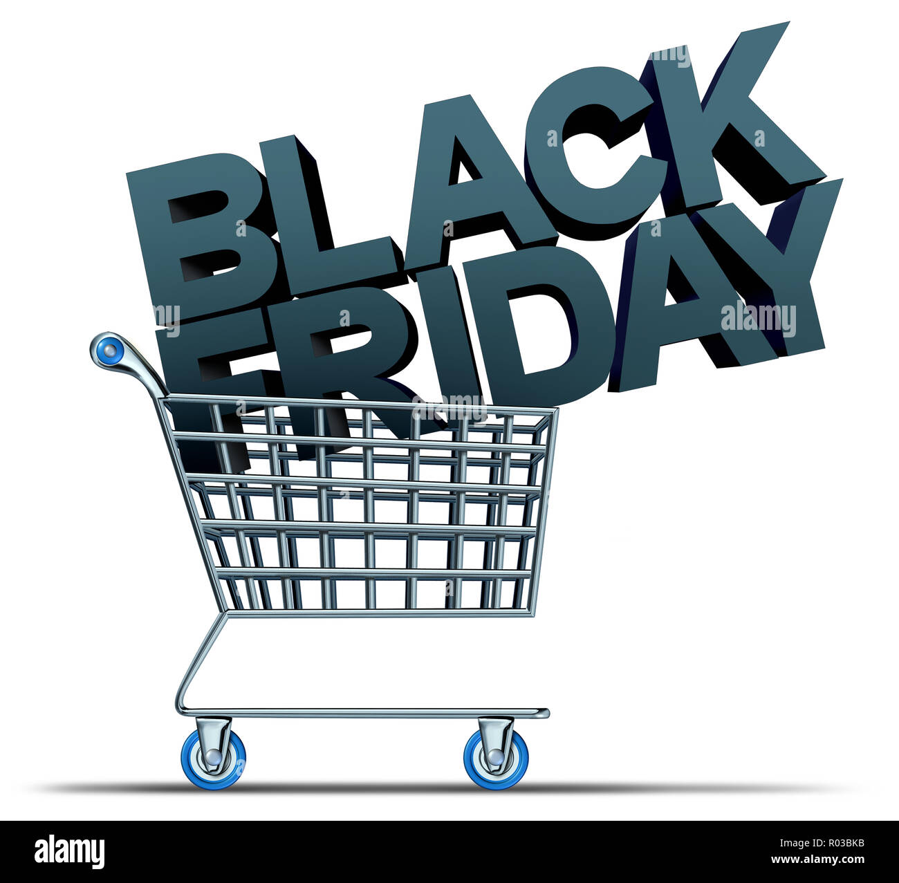 Black friday shopping and a November holiday retail sale as a seasonal promotion as a 3D illustration. Stock Photo